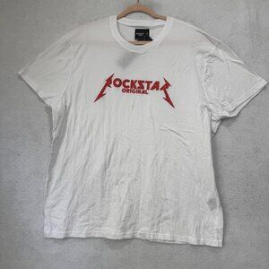 Rockstar Original Shirt Mens 2XL White Red Graphic Tee XXL Logo Dry Clean Only